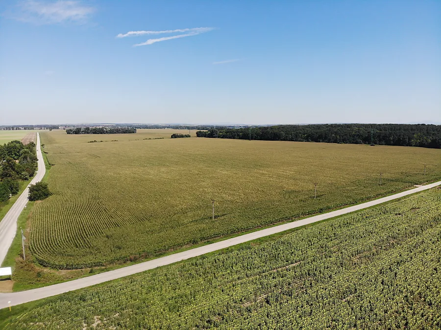 The plot before construction began, aerial photo