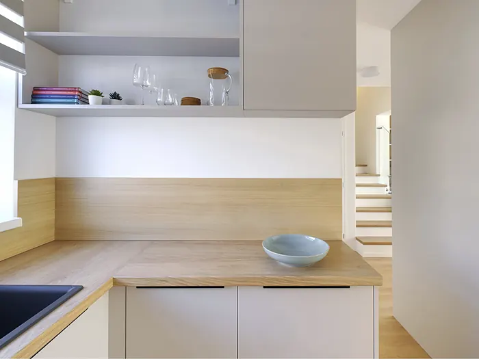 Kitchen, view towards the staircase